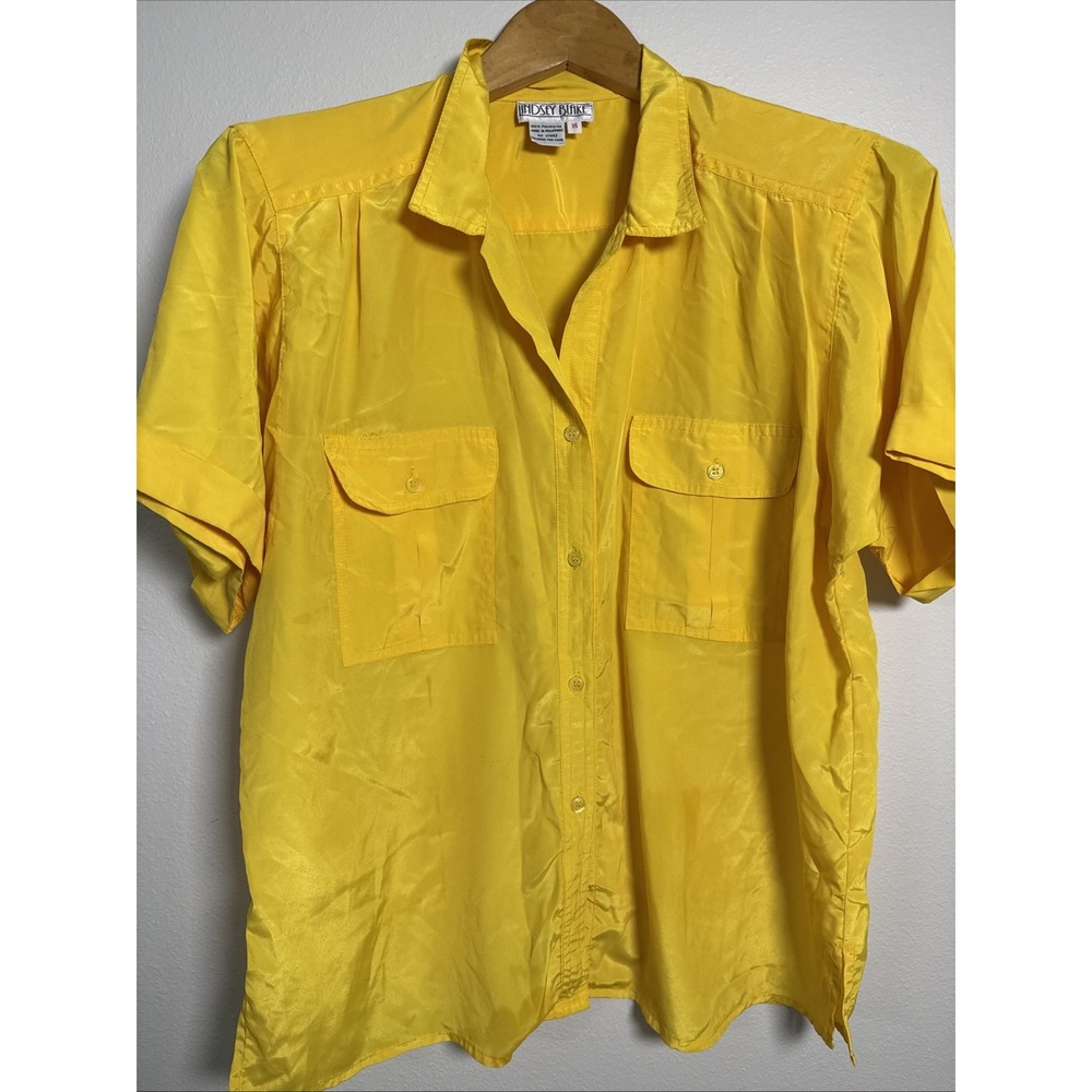 Vintage Y2K  Lindsey Blake Bright‎ Yellow Shirt breast pocket cuffed sleeve